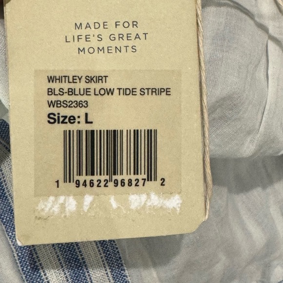 Faherty Women's Button Front Low Tide Stripe Whitley Skirt Blue White Size L NWT - Picture 9 of 12